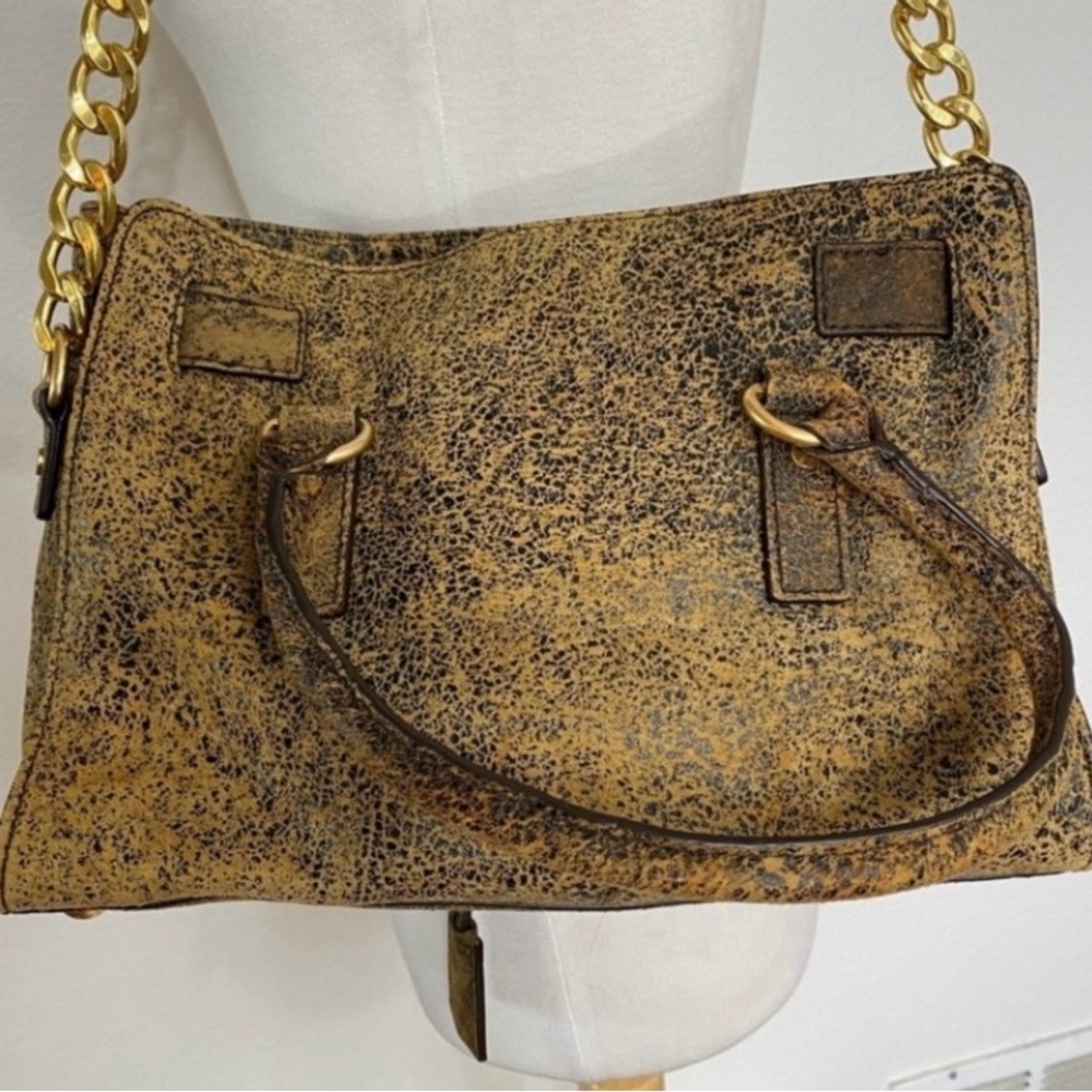 Michael Kors Women's Bronze Metallic Hamilton Gold Chunky Chain Strap Satchel - Picture 4 of 16